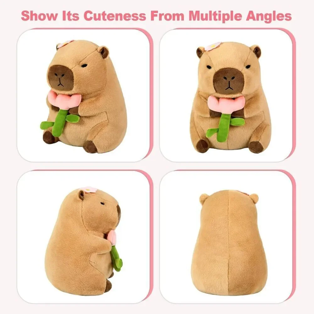 13.7 inch Ditucu Capybara Plush Holding Flower with Wearable Toast Headgear